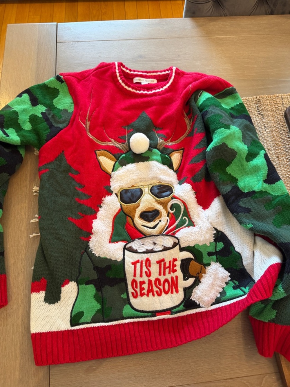 Men's Crewneck Holiday Sweater in Red & Green - 'Tis The Season